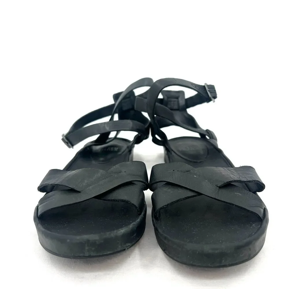 Eileen Fisher Black Leather Strappy Ankle Strap Sandals Womens Size 8.5
